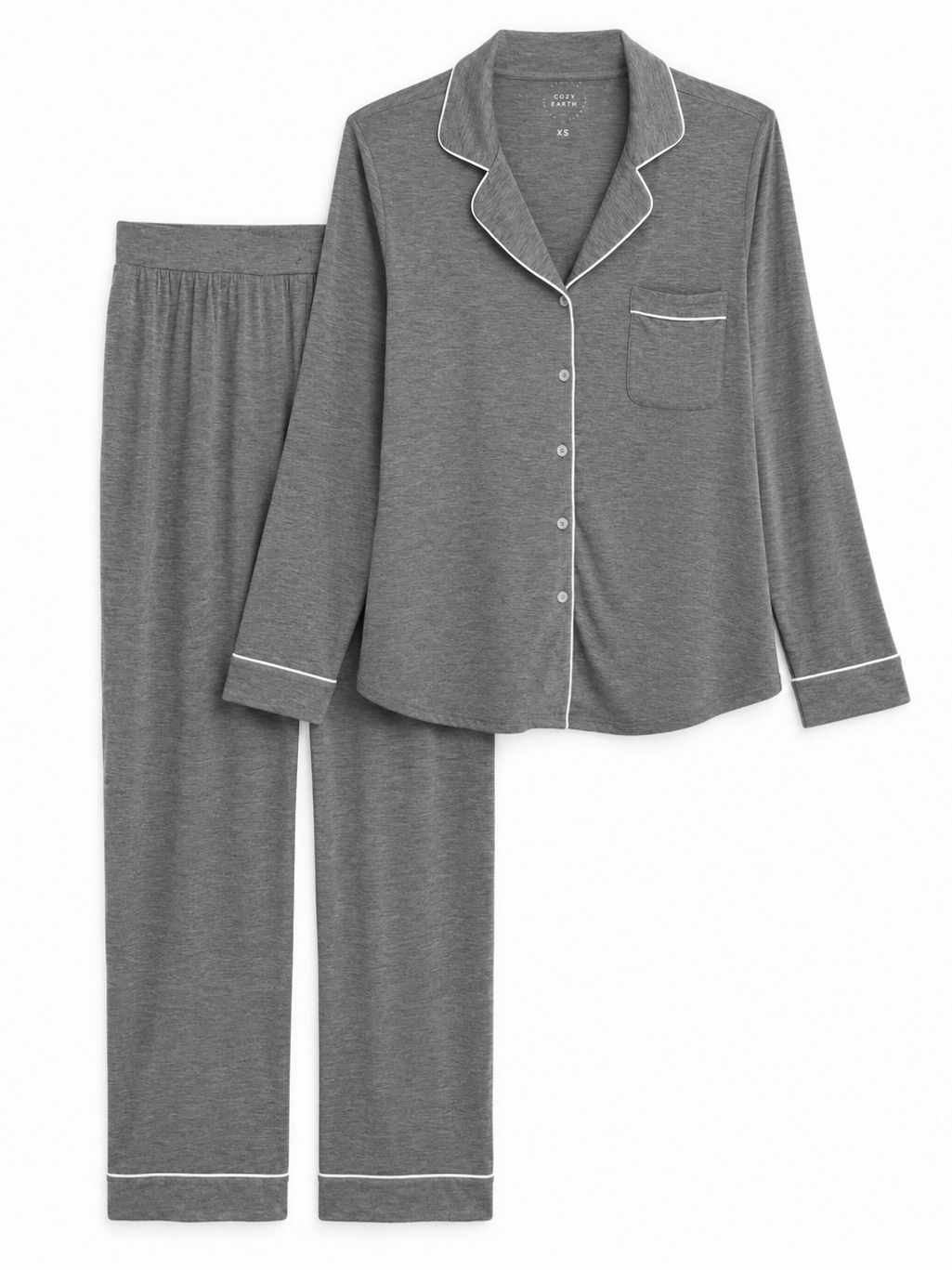Cozy Earth Bamboo Pajama Set Gray Long Sleeve Button Front Women’s Xs Ultra Soft